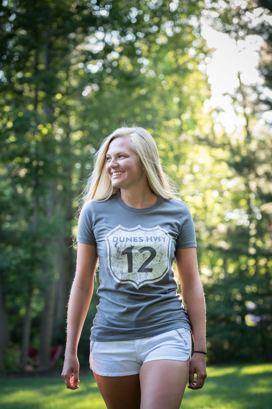 Dunes Hwy 12 Women's Graphic Tee – Distressed Vintage Logo Crew Neck T-Shirt | Soft Cotton Casual Summer Shirt