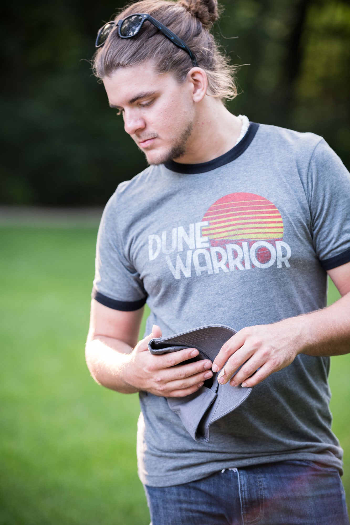 Dune Warrior Ringer T-Shirt – Unisex Retro Graphic Tee | Soft Cotton Contrast Trim Vintage Desert-Inspired T-Shirt